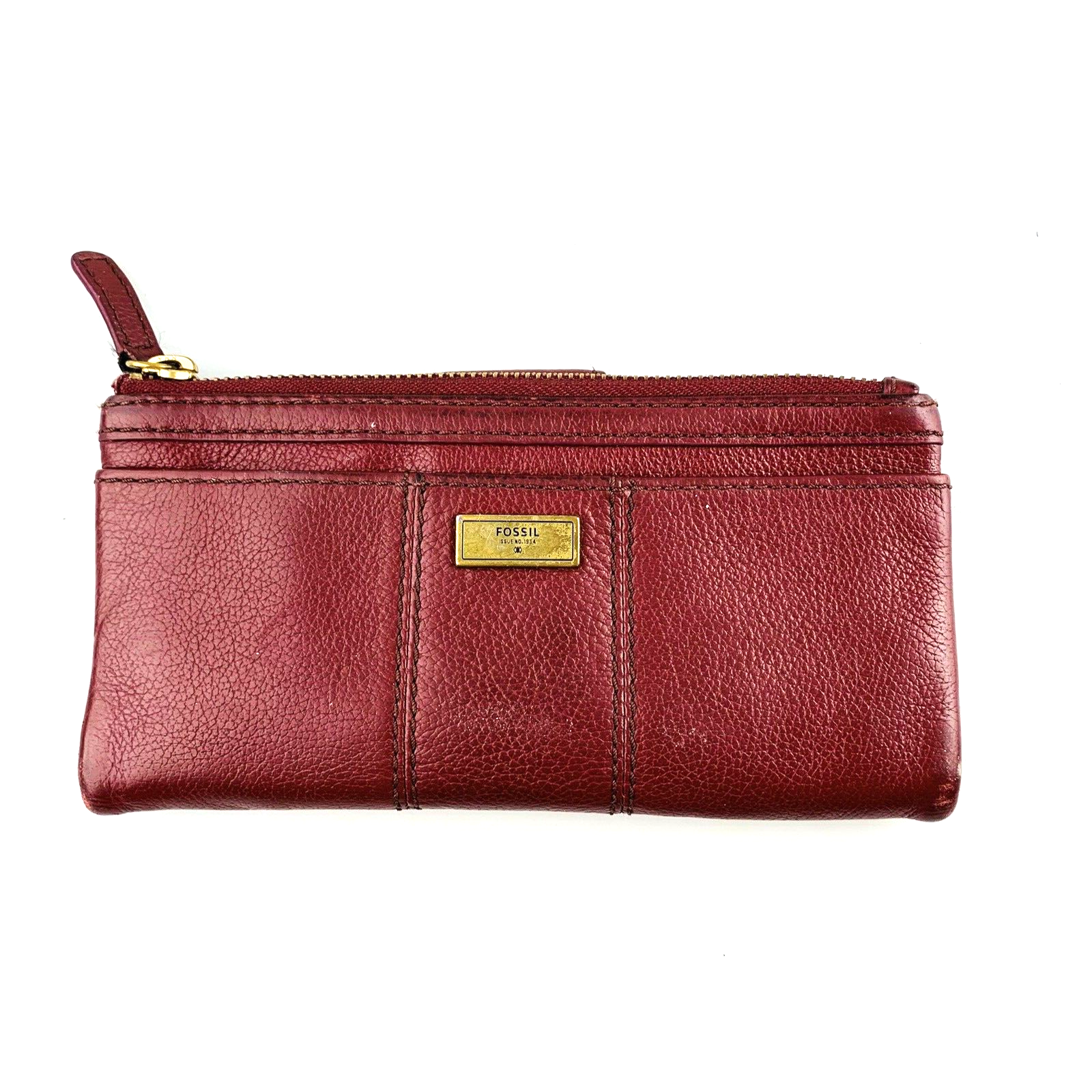 Fossil Leather Wallet Burgundy Red Clutch Bifold Organizer Vintage